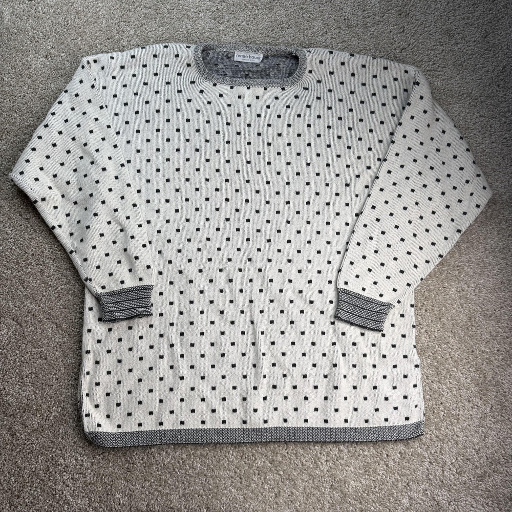 Vintage Renee Hauer Sweater Womens Large Gray Geometric Knit Crew Neck Pullover